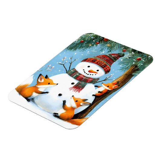 Süßer Winter-Wald-Schneemann-Füchse Magnet (Linke Seite)