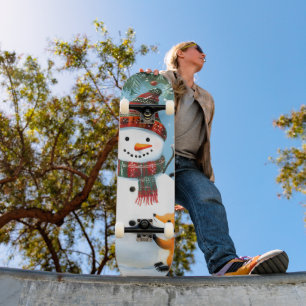 Süßer Winter-Wald-Schneemann-Füchse Skateboard