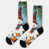 Süßer Winter-Wald-Schneemann-Füchse Socken (Linkes Detail)