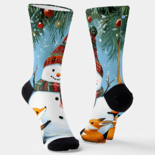 Süßer Winter-Wald-Schneemann-Füchse Socken