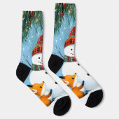 Süßer Winter-Wald-Schneemann-Füchse Socken (Rechts)