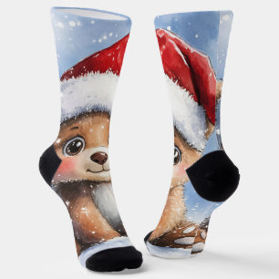 Süßer Winter Weihnachtsmann Bär Cub Aquarell Socken