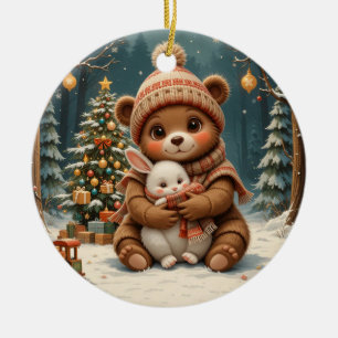 Süßer Winterbär Glow 🐻 Weihnachtsbaum und Hase Keramik Ornament