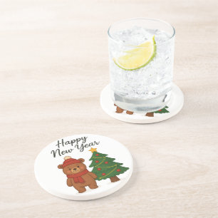 Süßer Winterbär mit Weihnachtsbaum Frohes Neues Ja Getränkeuntersetzer