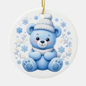 Süßer Winterblauer Teddybär Keramik Ornament (Vorne)