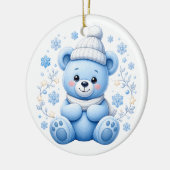 Süßer Winterblauer Teddybär Keramik Ornament (Links)