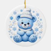 Süßer Winterblauer Teddybär Keramik Ornament (Hinten)