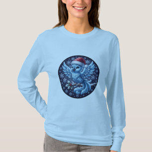 Süßer Winterblauer Vogel Weihnachtsmann-Hut-Anhäng T-Shirt