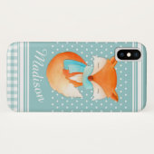 Süßer Winterfuchs grau aqua Case-Mate iPhone Hülle (Rückseite (Horizontal))