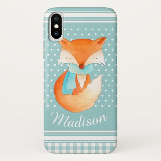 Süßer Winterfuchs grau aqua Case-Mate iPhone Hülle (Rückseite)