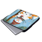 Süßer Winterwald-Schneemann-Füchse Laptopschutzhülle (Vorne Knopf)