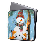 Süßer Winterwald-Schneemann-Füchse Laptopschutzhülle (Vorderseite Links)