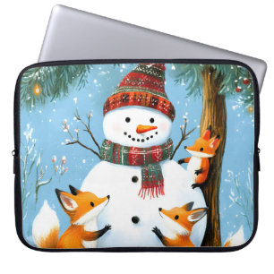 Süßer Winterwald-Schneemann-Füchse Laptopschutzhülle
