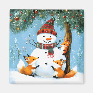 Süßer Winterwald-Schneemann-Füchse Magnet