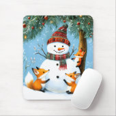 Süßer Winterwald-Schneemann-Füchse Mousepad (Mit Mouse)