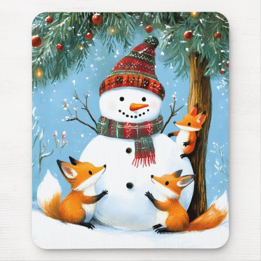 Süßer Winterwald-Schneemann-Füchse Mousepad (Vorne)