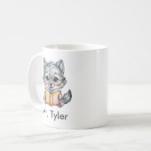 Süßer Wolf, der ein Buch liest, individuell anpass Kaffeetasse (Vorderseite Links)