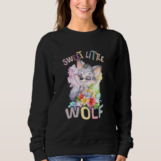 Süßer Wolf mit Blume niedliche Wölfe Sweatshirt (Vorderseite)