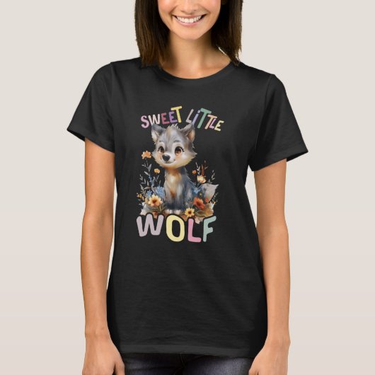 Süßer Wolf mit Blume niedliche Wölfe T-Shirt (Vorderseite)