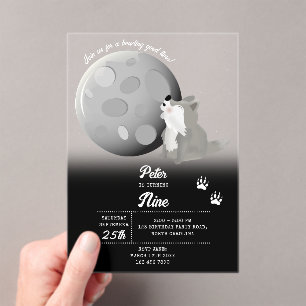 Süßer Wolf Wald Mond Heulende Kinder Geburtstag Acryleinladungen
