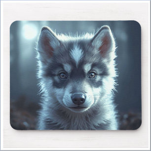 Süßer Wolfbaby im Mondlicht Mousepad