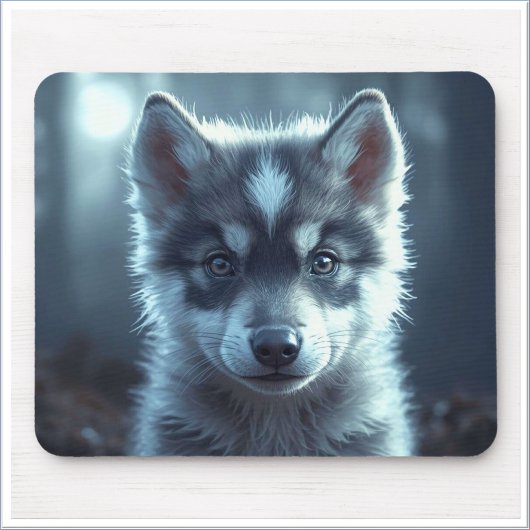 Süßer Wolfbaby im Mondlicht Mousepad