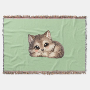 Süßer Wolfswelpe mit großen Augen entspannt sich W Decke