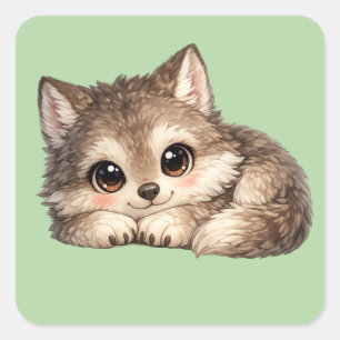 Süßer Wolfswelpe mit großen Augen entspannt sich W Quadratischer Aufkleber