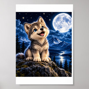 Süßer Wolfswelpe – Mondlicht-Abenteuer Poster