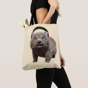 Süßer Wombat mit Kopfhörern Musikliebhaber Kunst Tasche