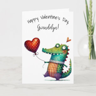 Süßer wunderlicher Alligator Frohen Valentinstag Karte