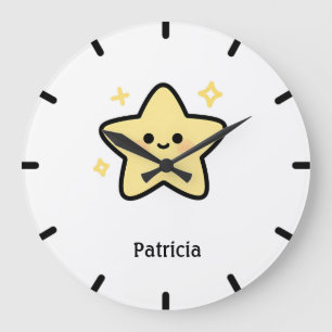 Süßer wunderlicher gelber Kawaii-Stern Monogramm Große Wanduhr