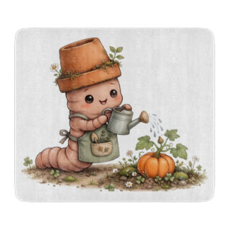Süßer Wurm bewässert Kürbis Herbstgartenmatte Schneidebrett