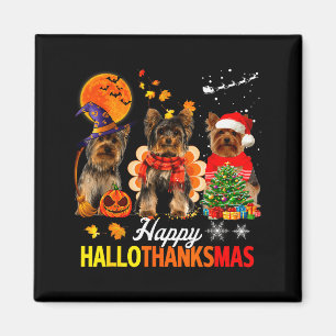 Süßer Yorkie Frohes Hallothanksmas Halloween Ernte Magnet
