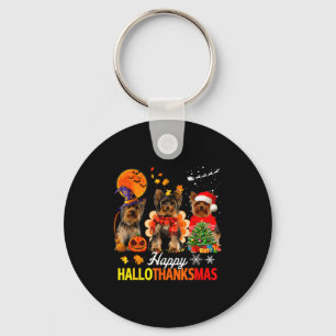 Süßer Yorkie Frohes Hallothanksmas Halloween Ernte Schlüsselanhänger