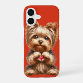 Süßer Yorkshire Terrier Herz Hände Rot  iPhone 16 Hülle