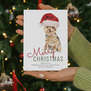Süßer Yorkshire Terrier Weihnachtsmannmütze Frohe Feiertagskarte