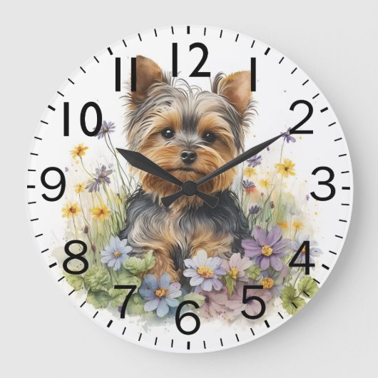 Süßer Yorkshire-Terrier-Welpe Große Wanduhr (Vorderseite)