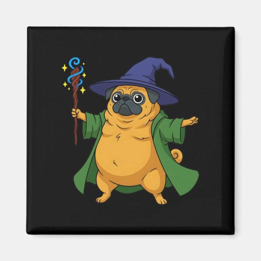 Süßer Zauberer-Pug-Hund mit einem magischen Stab Magnet (Vorne)