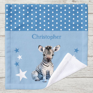 Süßer Zebra-Namen-Polka-Punkte Sterne Blau Waschlappen