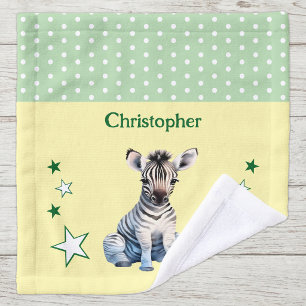 Süßer Zebra Namenszug Polka Punkte Sterne Grün Waschlappen