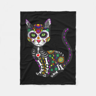Süßer Zucker-Schädel Mexikanische Katze Halloween  Fleecedecke