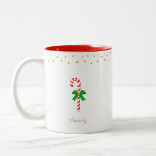 Süßer Zuckerstangen, goldene Sterne & editierbarer Zweifarbige Tasse