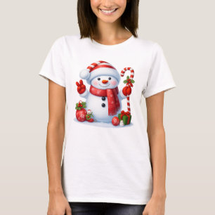 Süßer Zuckerstangen-Schneemann Frohe Weihnachten T-Shirt