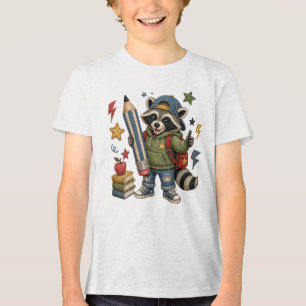 Süßer Zurück-zur-Schule-Waschbär-großer-Bleistift- Tri-Blend Shirt