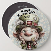 Süßer zwinkernden Leprechaun Button (Vorne & Hinten)