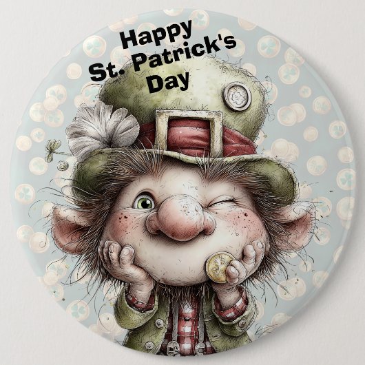 Süßer zwinkernden Leprechaun Button (Vorderseite)