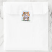 SüßerFluffiger Hamster Cartoon Quadratischer Aufkleber (Tasche)