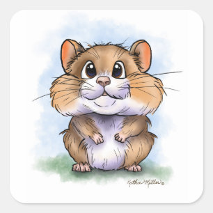 SüßerFluffiger Hamster Cartoon Quadratischer Aufkleber