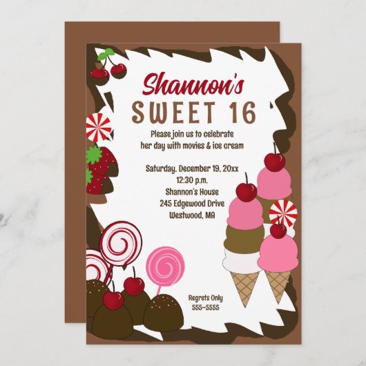 Süßes 16 16 Eiscreme-Party Einladung (Vorne/Hinten)
